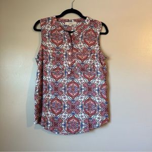 Loft Paisley Sleeveless Button Front Multicolor Flowy Spring Blouse New